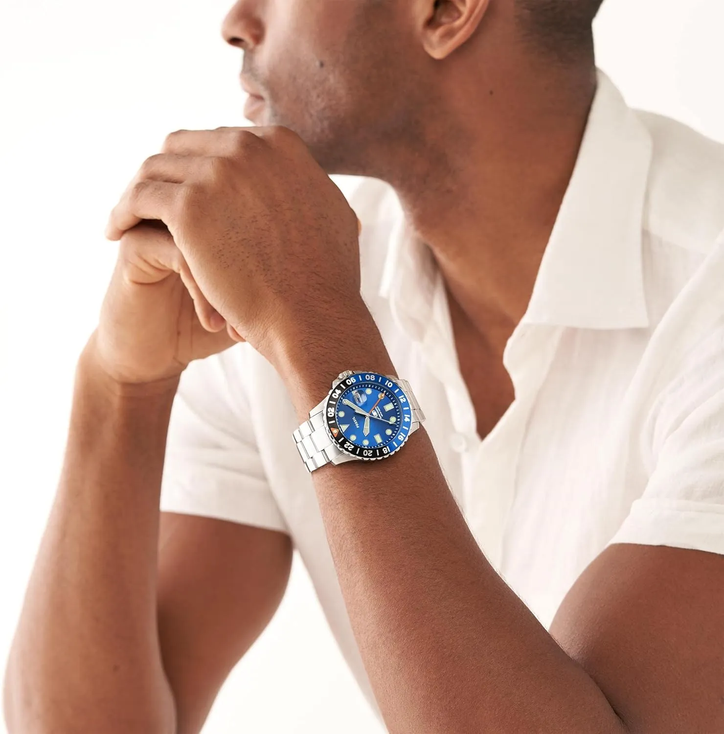 Three-Hand Watch Fossil Men's Blue inequality Quartz Stainless Steel 