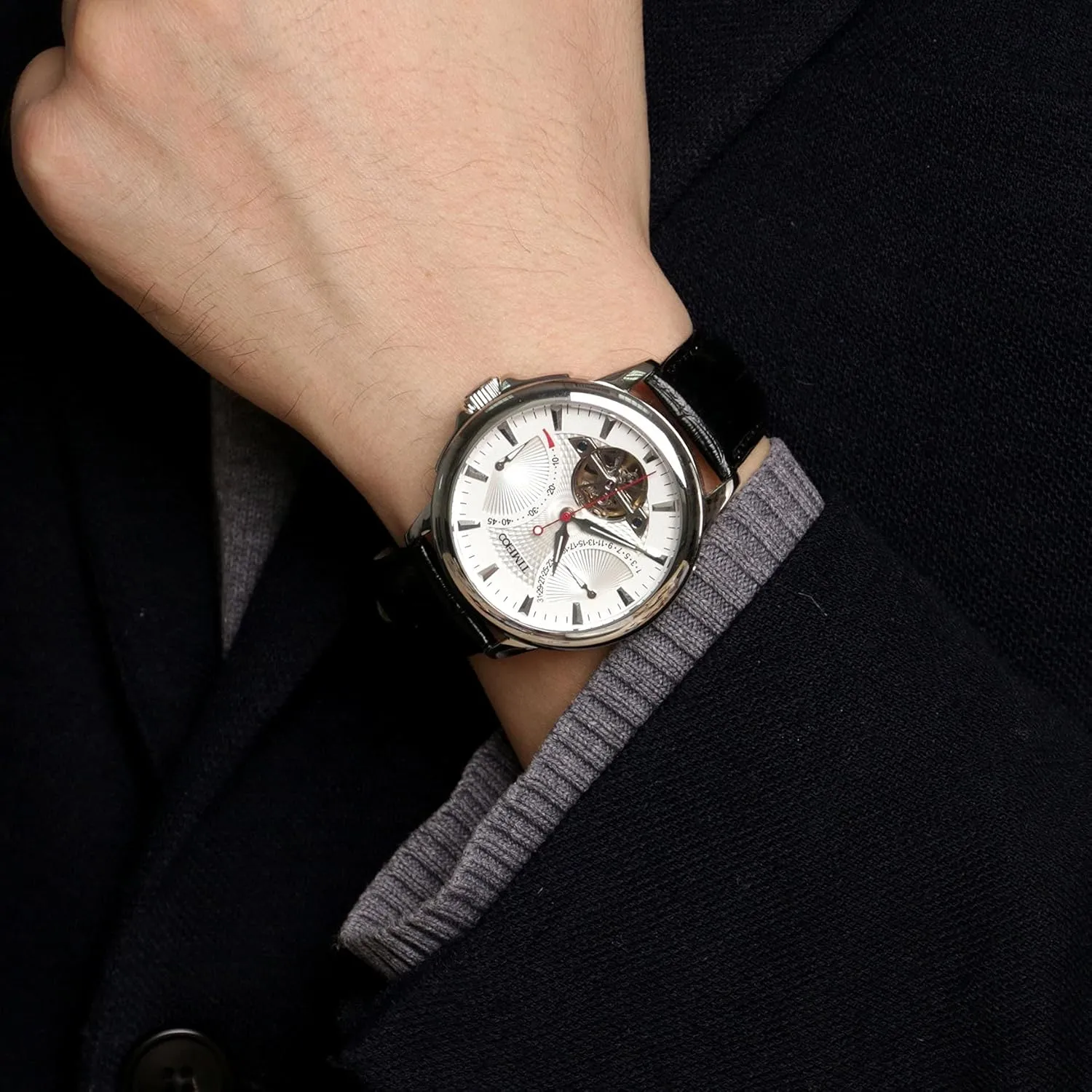 Time Zone Business Calendar Mechanical Watch Leather Strap Men's adequacy fresco tap Automatic Watch Navigator-Series Tourbillon-Style Dual 