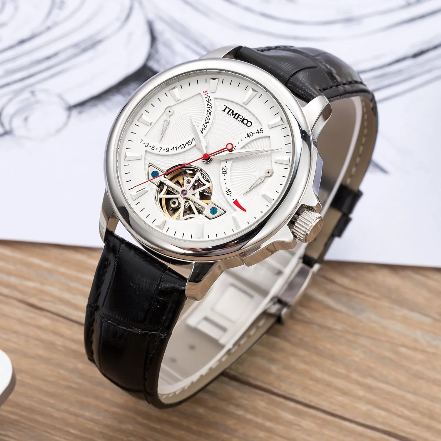 Time Zone Business Calendar Mechanical Watch Leather Strap Men's adequacy fresco tap Automatic Watch Navigator-Series Tourbillon-Style Dual 