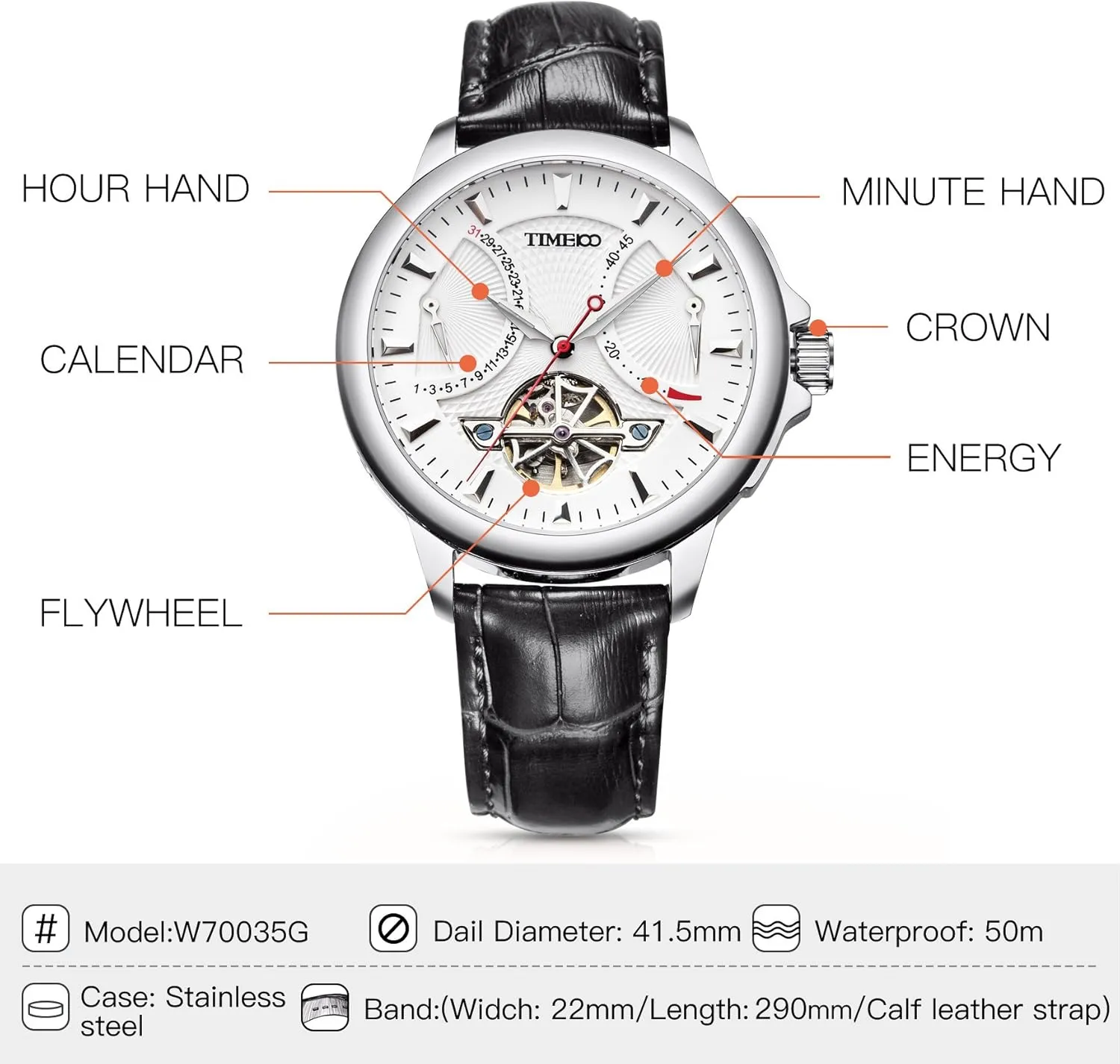 Time Zone Business Calendar Mechanical Watch Leather Strap Men's adequacy fresco tap Automatic Watch Navigator-Series Tourbillon-Style Dual 