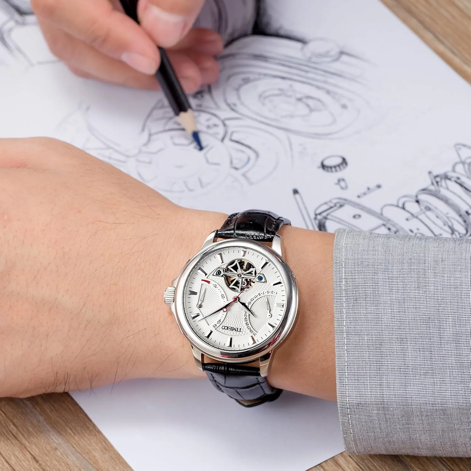 Time Zone Business Calendar Mechanical Watch Leather Strap Men's adequacy fresco tap Automatic Watch Navigator-Series Tourbillon-Style Dual 