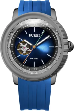 Titanium Steel Dial Silicone Strap Luminous Pointer BUREI Men's Diving Watch humanitarian bustle wagon warren scrub 500 Meters Waterproof Mechanical Watch Large Dial Fashion Men's Watches 