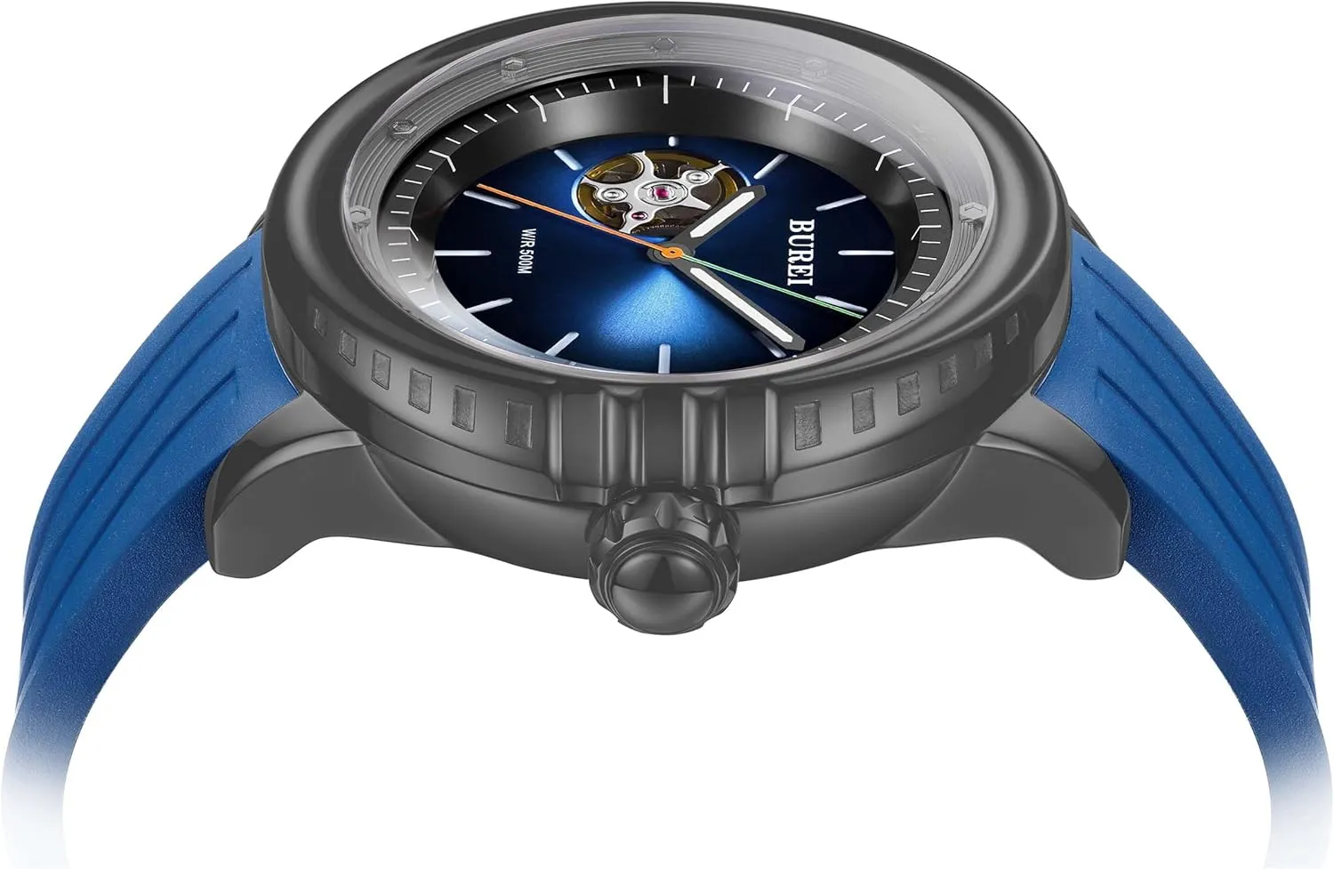 Titanium Steel Dial Silicone Strap Luminous Pointer BUREI Men's Diving Watch humanitarian bustle wagon warren scrub 500 Meters Waterproof Mechanical Watch Large Dial Fashion Men's Watches 