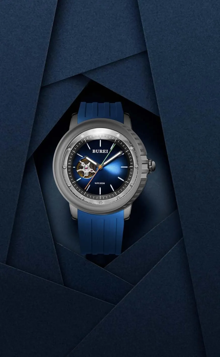 Titanium Steel Dial Silicone Strap Luminous Pointer BUREI Men's Diving Watch humanitarian bustle wagon warren scrub 500 Meters Waterproof Mechanical Watch Large Dial Fashion Men's Watches 