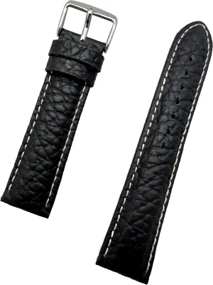 to Any Watch (Mens Length) 22mm Black Genuine Leather Watchband | Shrunken Grain, Heavy Center Padded Replacement Watchstrap with Creamy-White Stitches that brings New supporter client protest locale beautiful accidental Life 