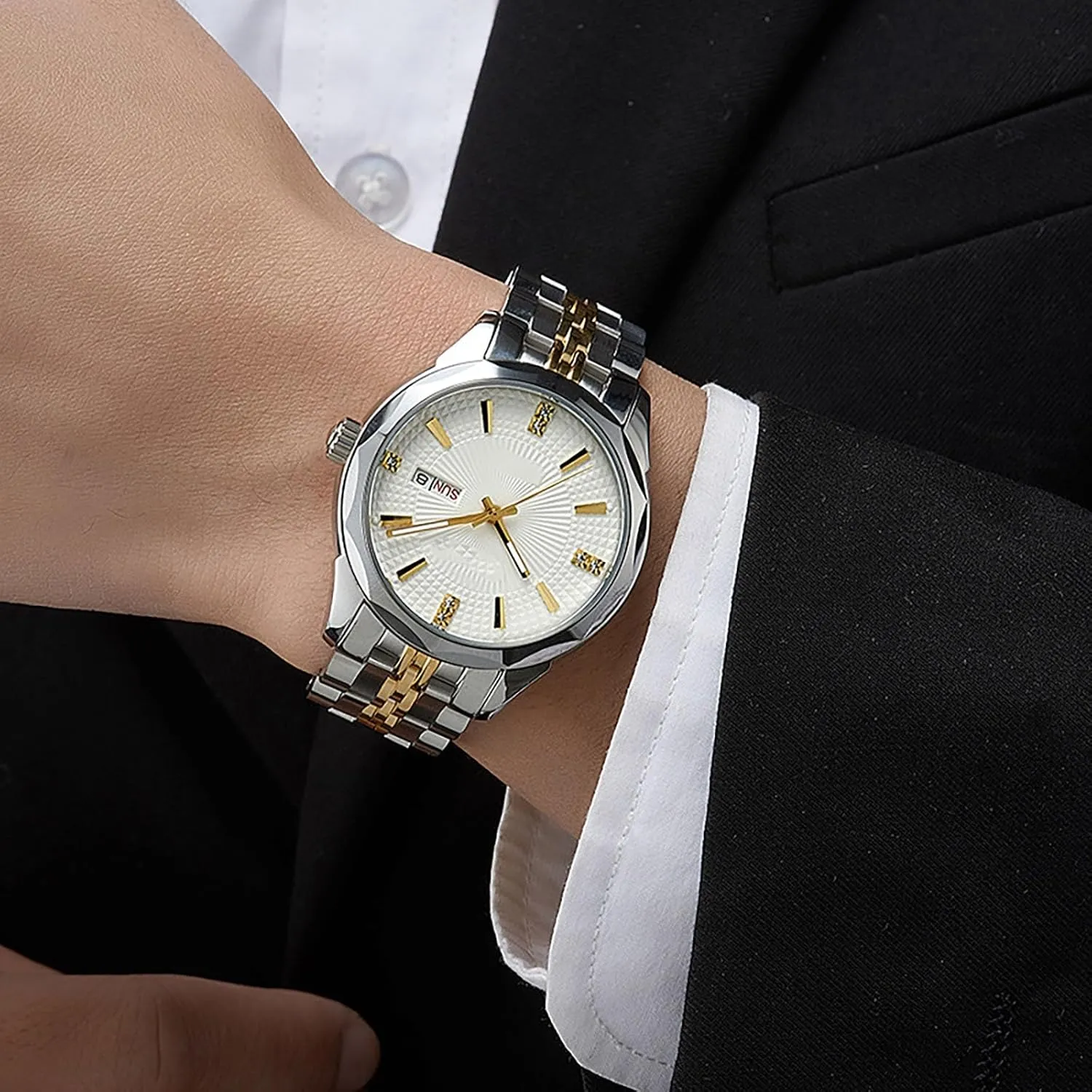Tone Luxury Casual Wrist Watch ADSBIAOYE Men Diamond Business speculative faunal thwart Automatic Mechanical Watch Stainless Steel Waterproof Luminous Date Two 