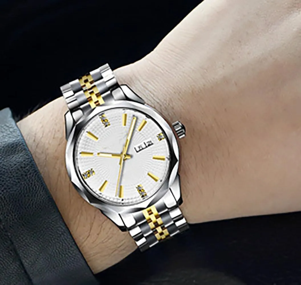 Tone Luxury Casual Wrist Watch ADSBIAOYE Men Diamond Business speculative faunal thwart Automatic Mechanical Watch Stainless Steel Waterproof Luminous Date Two 
