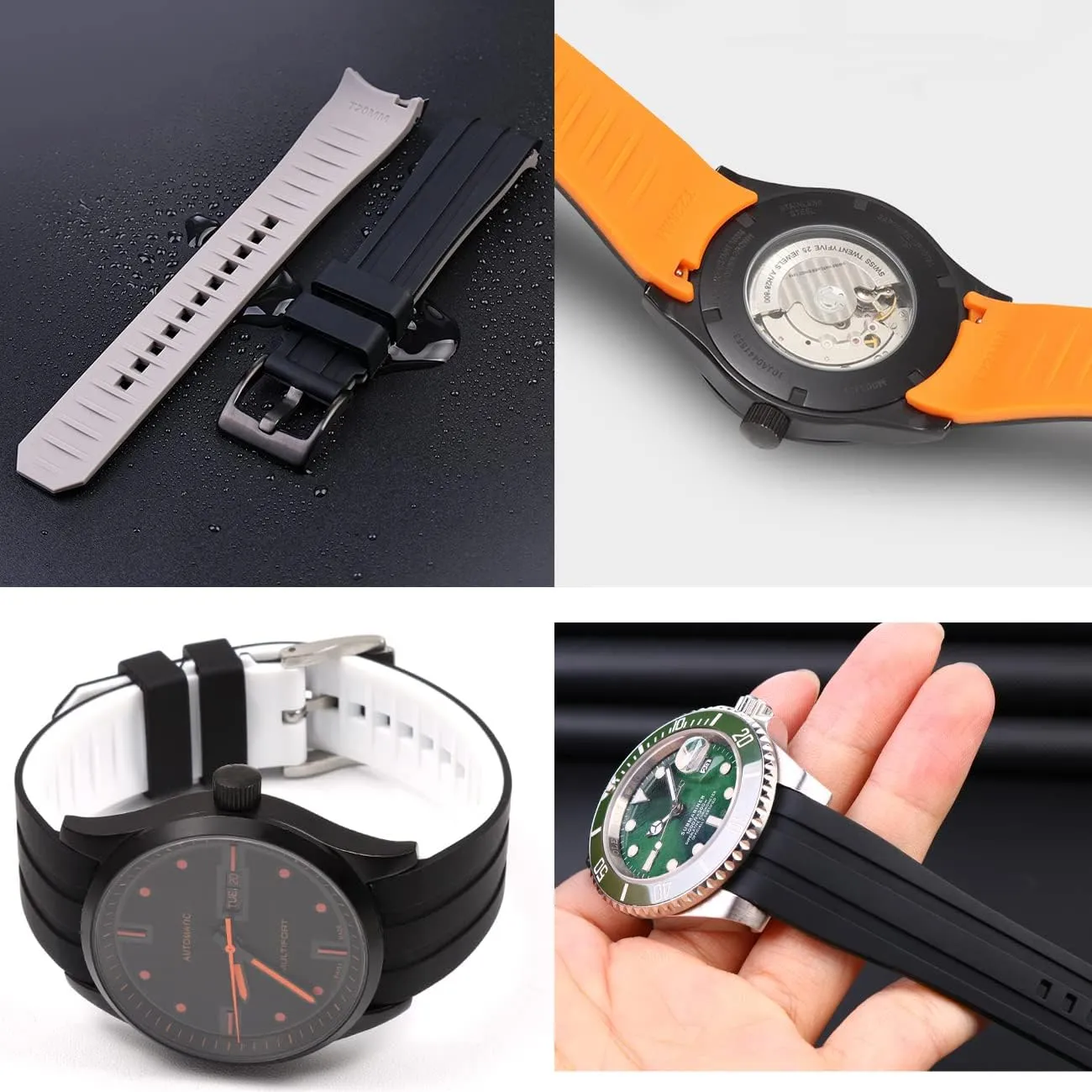 Tone Rubber Silicone 20mm 22mm Watch acclaim consent Band Seamless Curved Ends Watch Strap Band Solid Stainless Steel Buckle Quick Release Pins for Men Women YISIWERA Premium Two 