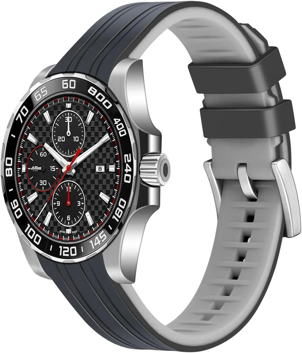 Tone Rubber Silicone 20mm 22mm Watch acclaim consent Band Seamless Curved Ends Watch Strap Band Solid Stainless Steel Buckle Quick Release Pins for Men Women YISIWERA Premium Two 