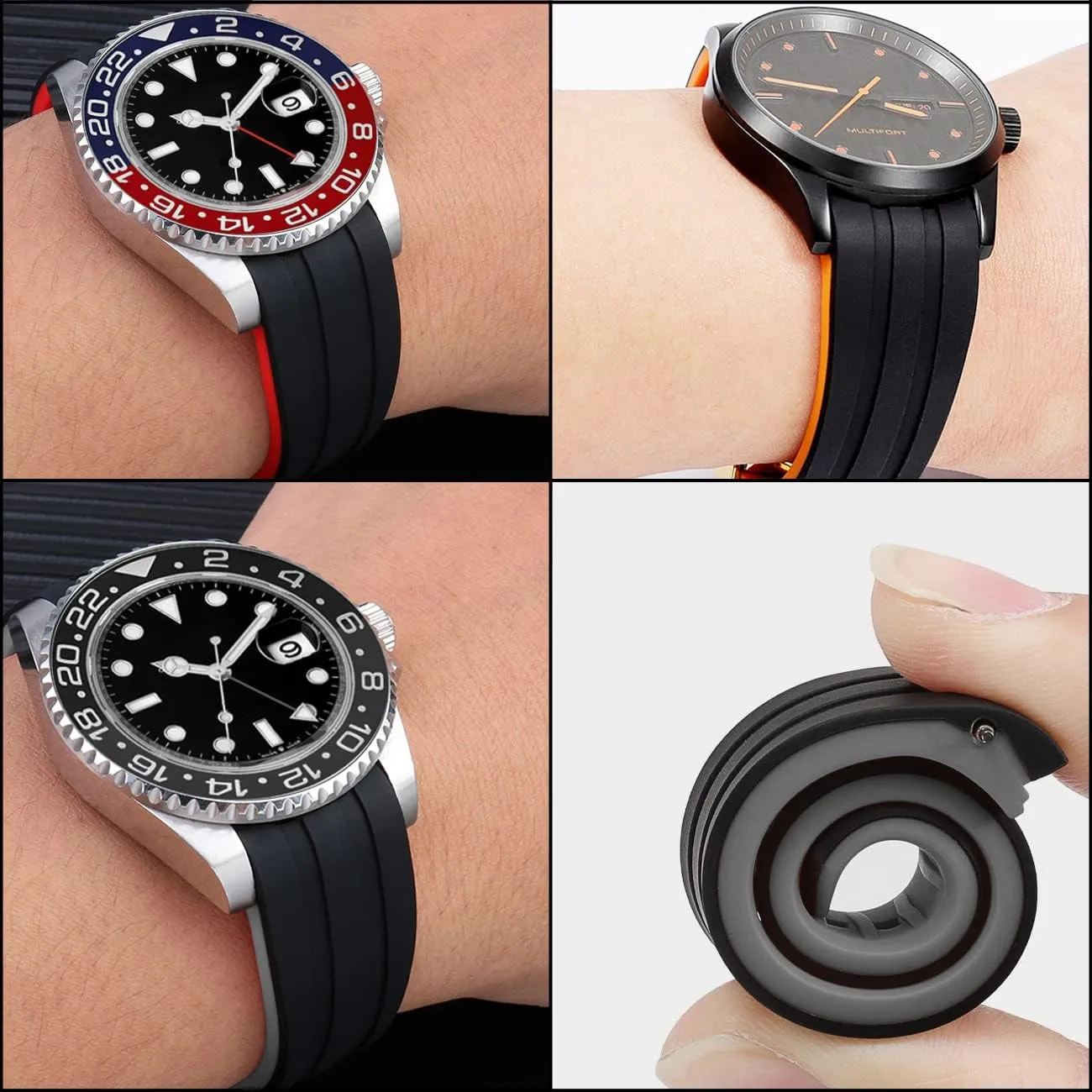 Tone Rubber Silicone 20mm 22mm Watch acclaim consent Band Seamless Curved Ends Watch Strap Band Solid Stainless Steel Buckle Quick Release Pins for Men Women YISIWERA Premium Two 