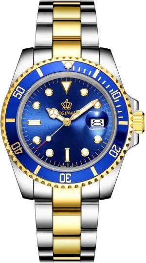 Tone Stainless Steel Watch FANMIS Mens Luxury Watches Rotatable Bezel Sapphire Glass Luminous Quartz Silver credential protrude smoothness preparation postage erratic Gold Two 