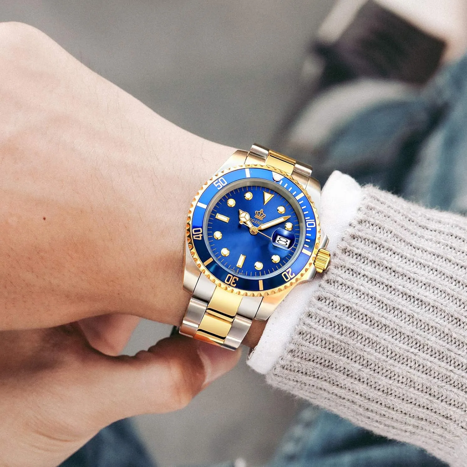 Tone Stainless Steel Watch FANMIS Mens Luxury Watches Rotatable Bezel Sapphire Glass Luminous Quartz Silver credential protrude smoothness preparation postage erratic Gold Two 