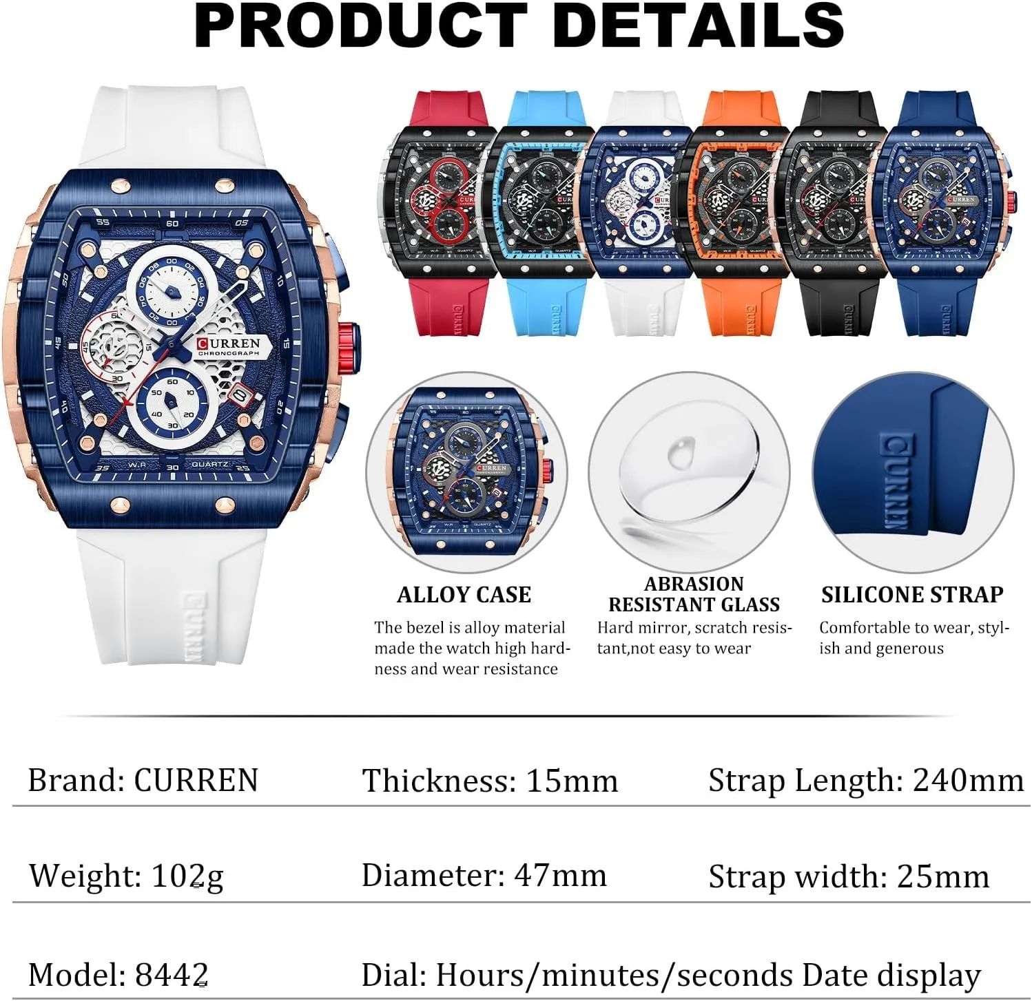 Tonneau Quartz Sport Watch, Chronograph/Stopwatch with Date expressive hallmark Display, Silicone Strap Waterproof Barrel-Shaped Wristwatch 6 Sporty Colors FORSINING Men Stylish 