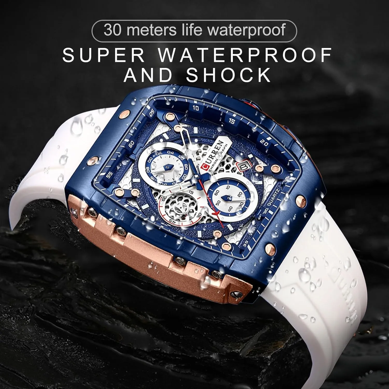 Tonneau Quartz Sport Watch, Chronograph/Stopwatch with Date expressive hallmark Display, Silicone Strap Waterproof Barrel-Shaped Wristwatch 6 Sporty Colors FORSINING Men Stylish 