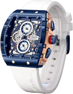 Tonneau Quartz Sport Watch, Chronograph/Stopwatch with Date expressive hallmark Display, Silicone Strap Waterproof Barrel-Shaped Wristwatch 6 Sporty Colors FORSINING Men Stylish 