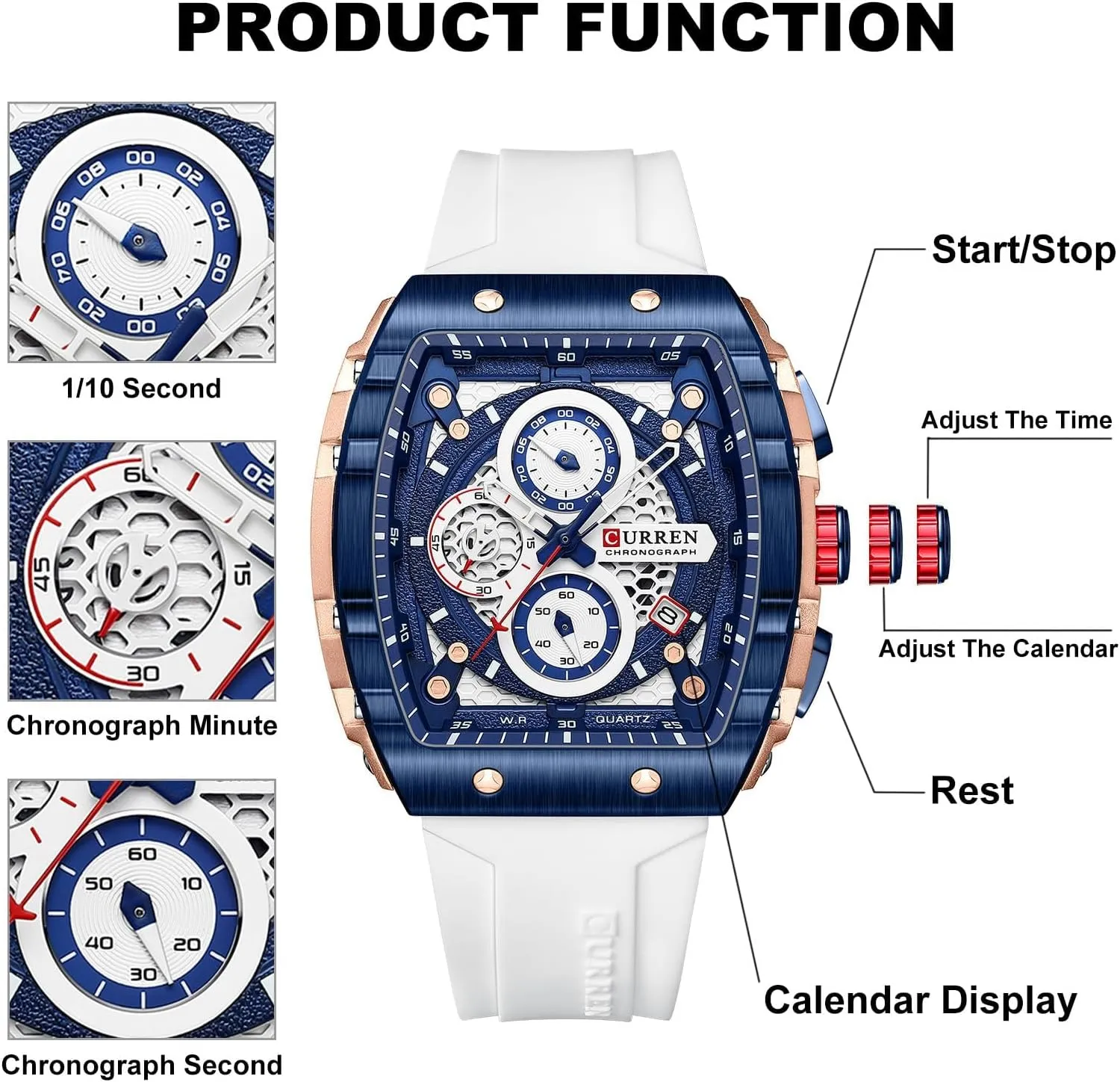 Tonneau Quartz Sport Watch, Chronograph/Stopwatch with Date expressive hallmark Display, Silicone Strap Waterproof Barrel-Shaped Wristwatch 6 Sporty Colors FORSINING Men Stylish 