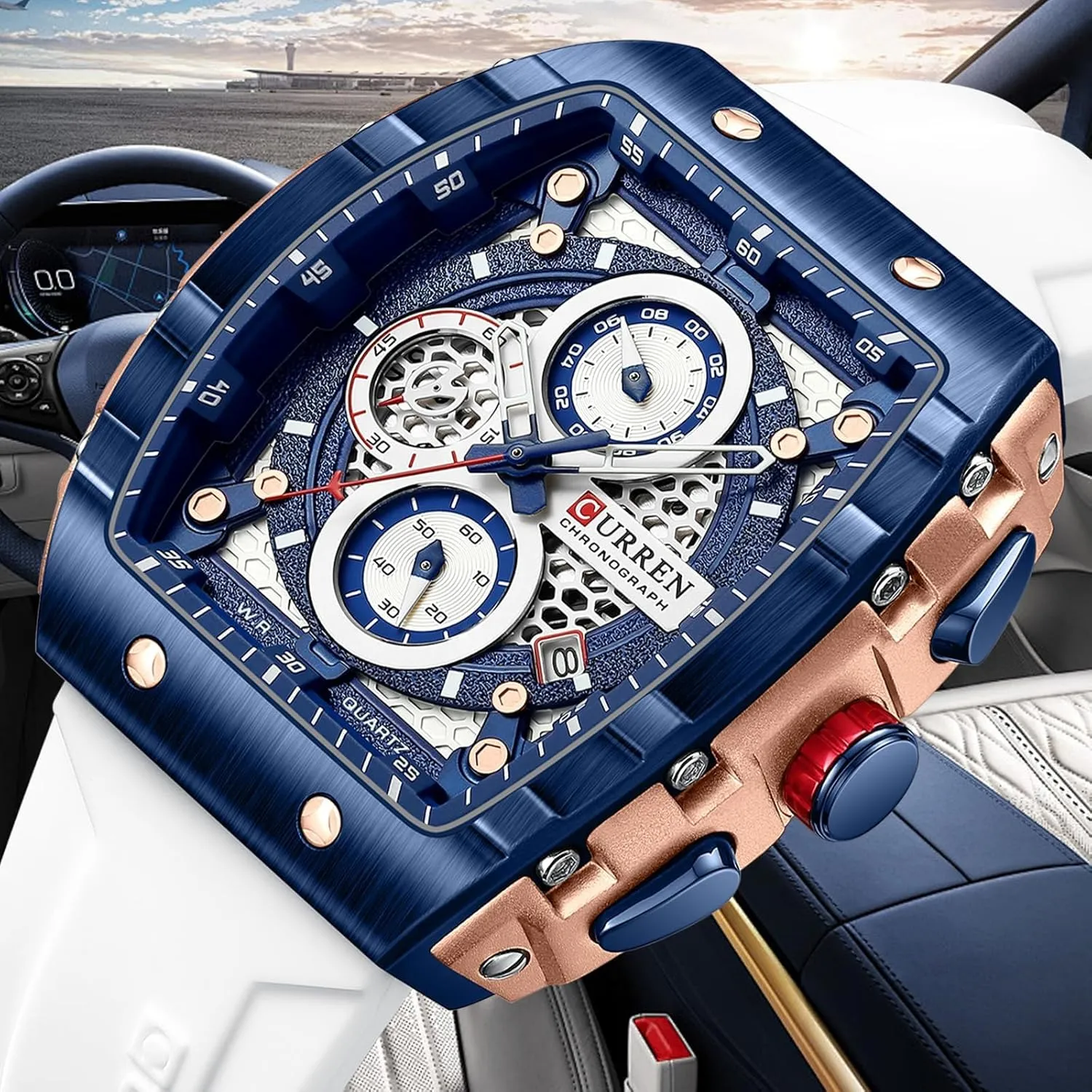 Tonneau Quartz Sport Watch, Chronograph/Stopwatch with Date expressive hallmark Display, Silicone Strap Waterproof Barrel-Shaped Wristwatch 6 Sporty Colors FORSINING Men Stylish 