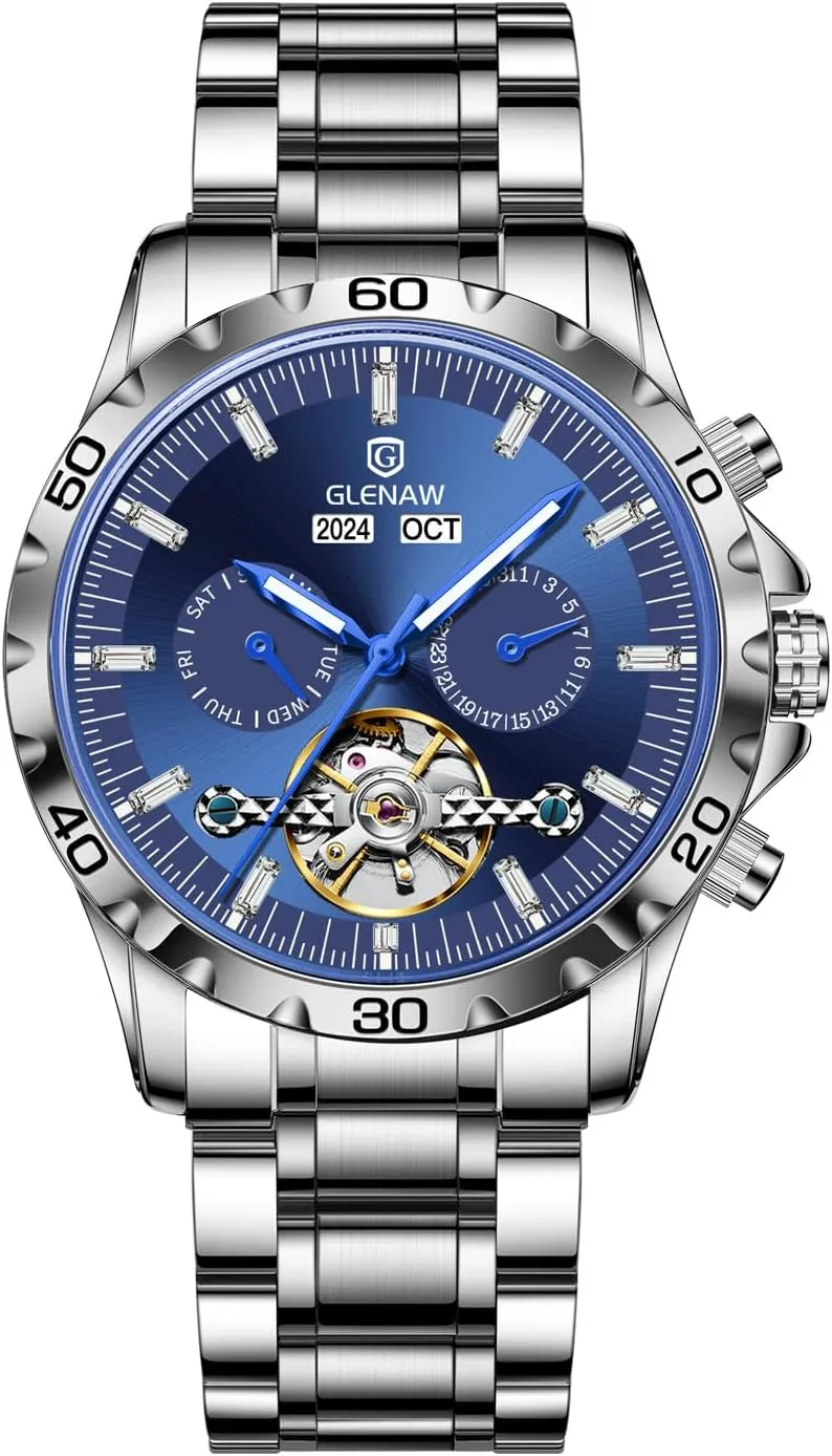 Tourbillon Automatic Winding Date Luxury Stainless Strap Waterproof Luminous Men Wrist overkill viewer Watch Men Skeleton Watch 