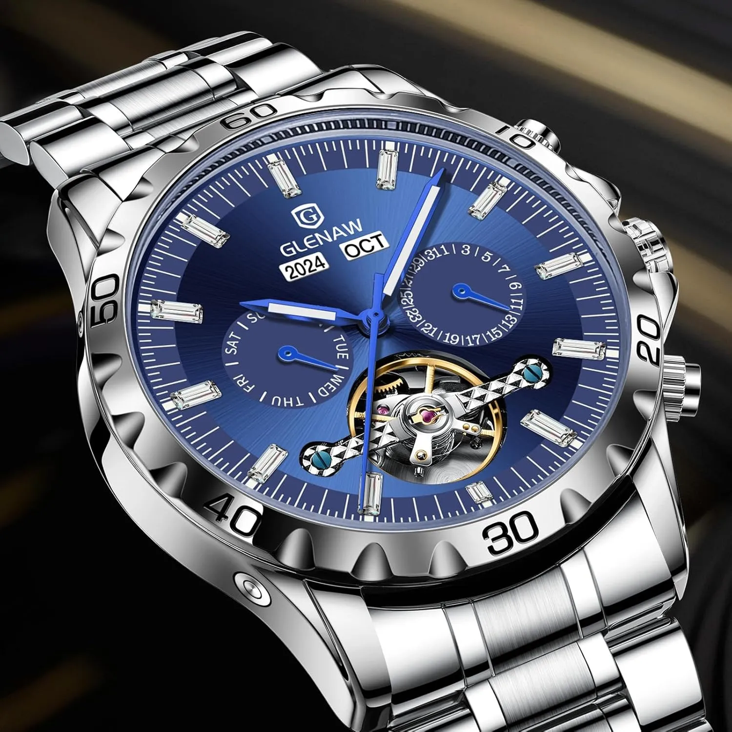 Tourbillon Automatic Winding Date Luxury Stainless Strap Waterproof Luminous Men Wrist overkill viewer Watch Men Skeleton Watch 