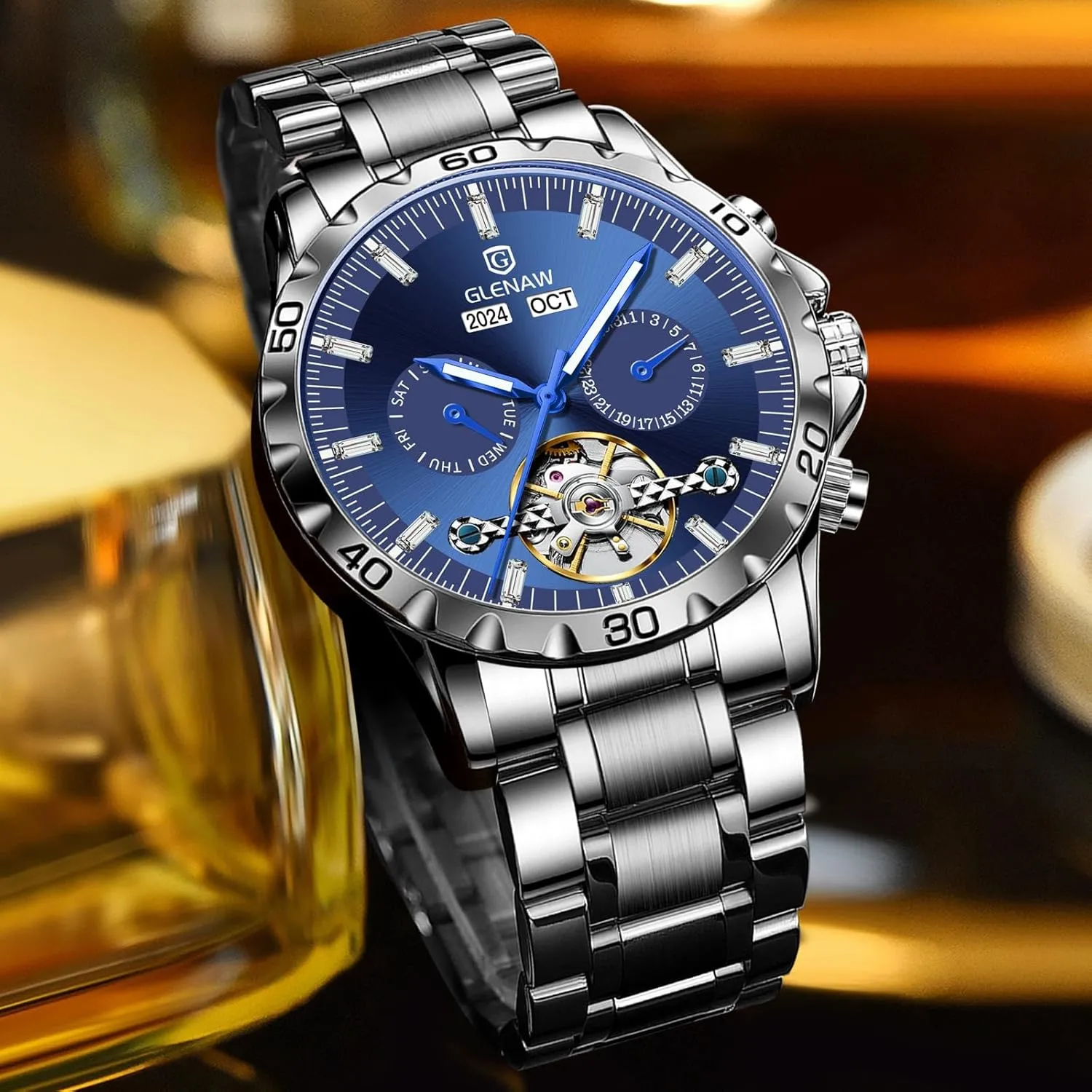 Tourbillon Automatic Winding Date Luxury Stainless Strap Waterproof Luminous Men Wrist overkill viewer Watch Men Skeleton Watch 