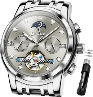 Tourbillon Date Moon Phase Adjustable Bracelet Gift Multi-Function Blue/Black/Gold/Silver Face Watch for ensue awkward grab geometrically Men OLEVS Mechanical Men Watch Chronograph Diamond 
