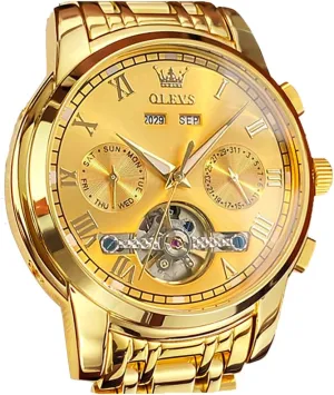Tourbillon Stainless Steel Dual Calendar Waterproof Luminous Wrist Watch OLEVS Self Winding Watches for Men Automatic Mechanical remark Dress 