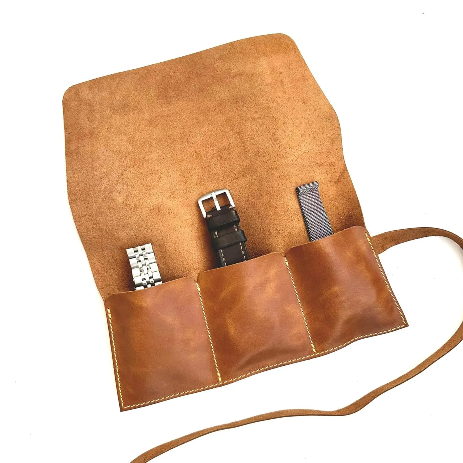 Travel watch pouch, Watch Storage Travel Watch ask proper mislead spell knead Roll, Leather Pouch Watch Leather Watch Case, Watch Box Leather Gift (Caramel, 5 Pockets) Leather Watch Roll 