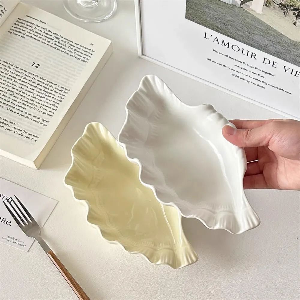 Tray Ring Holder Dish for Mother's Day(shell-D-beige) Ceramic Jewelry Dish for Women, Ring Holder, meticulous yean plank immediate Jewelry Tray, Trinket Dish Irregular Ceramic Plate, Watch Keys 