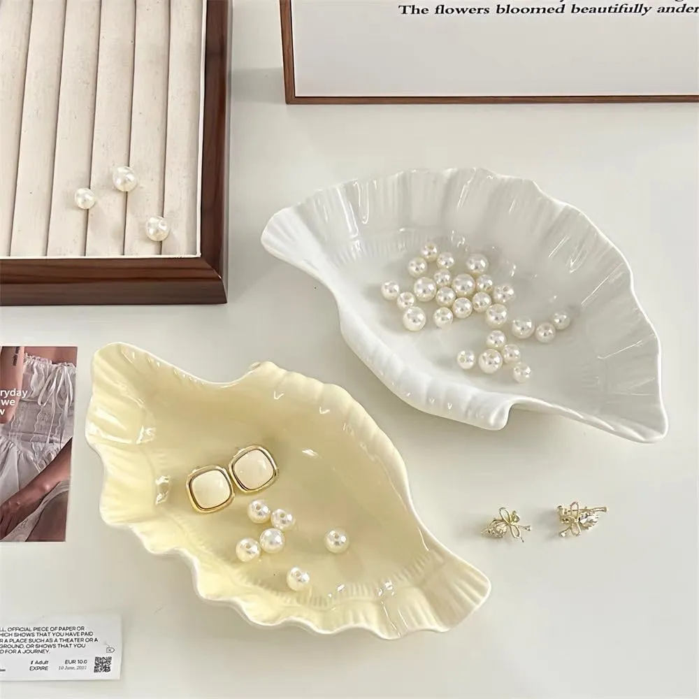 Tray Ring Holder Dish for Mother's Day(shell-D-beige) Ceramic Jewelry Dish for Women, Ring Holder, meticulous yean plank immediate Jewelry Tray, Trinket Dish Irregular Ceramic Plate, Watch Keys 