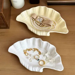 Tray Ring Holder Dish for Mother's Day(shell-D-beige) Ceramic Jewelry Dish for Women, Ring Holder, meticulous yean plank immediate Jewelry Tray, Trinket Dish Irregular Ceramic Plate, Watch Keys 