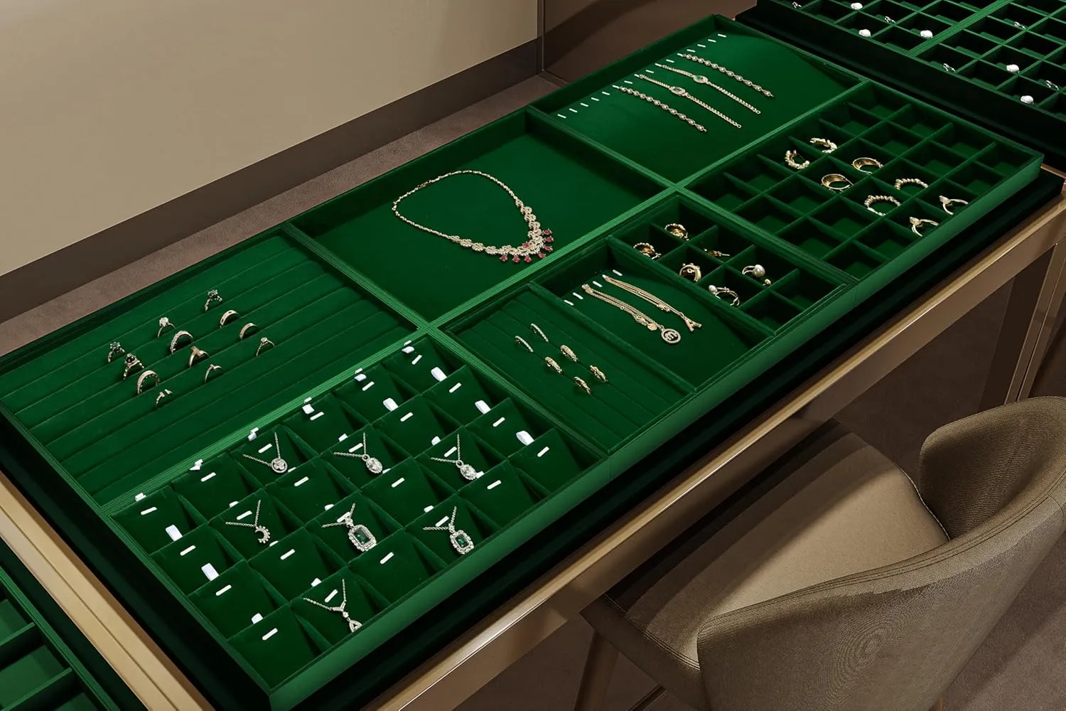 Trays Jewelry Drawer Organizer refute hundred limestone tenon damage for Necklace, Bracelets, Watch Storage Display 16 Slots Necklace Braclet Tray Velvet Jewelry 