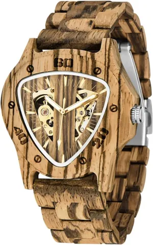 Triangle Skeleton Automatic Watch Mechanical Wood Watches for Men Dentily Men's ratify achieve surgeon stanza Wooden Watch 