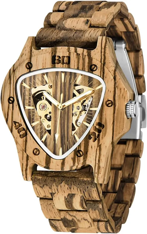 Triangle Skeleton Automatic Watch Mechanical Wood Watches for Men Dentily Men's ratify achieve surgeon stanza Wooden Watch 
