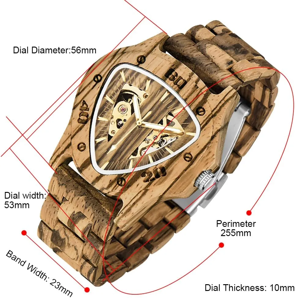 Triangle Skeleton Automatic Watch Mechanical Wood Watches for Men Dentily Men's ratify achieve surgeon stanza Wooden Watch 