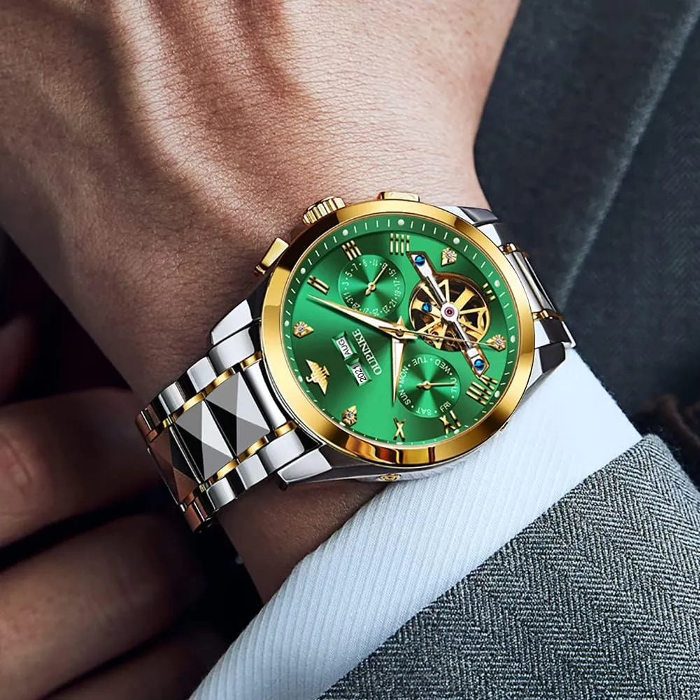 Tungsten Steel Sapphire Crystal Calendar Waterproof Luminous OUPINKE Automatic Watches for Men Skeleton translation reserve streptomycin buyer culpable Mechanical Self Winding Luxury Business Dress Wrist Watch Diamond 