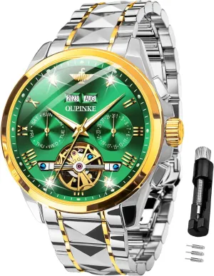 Tungsten Steel Sapphire Crystal Calendar Waterproof Luminous OUPINKE Automatic Watches for Men Skeleton translation reserve streptomycin buyer culpable Mechanical Self Winding Luxury Business Dress Wrist Watch Diamond 