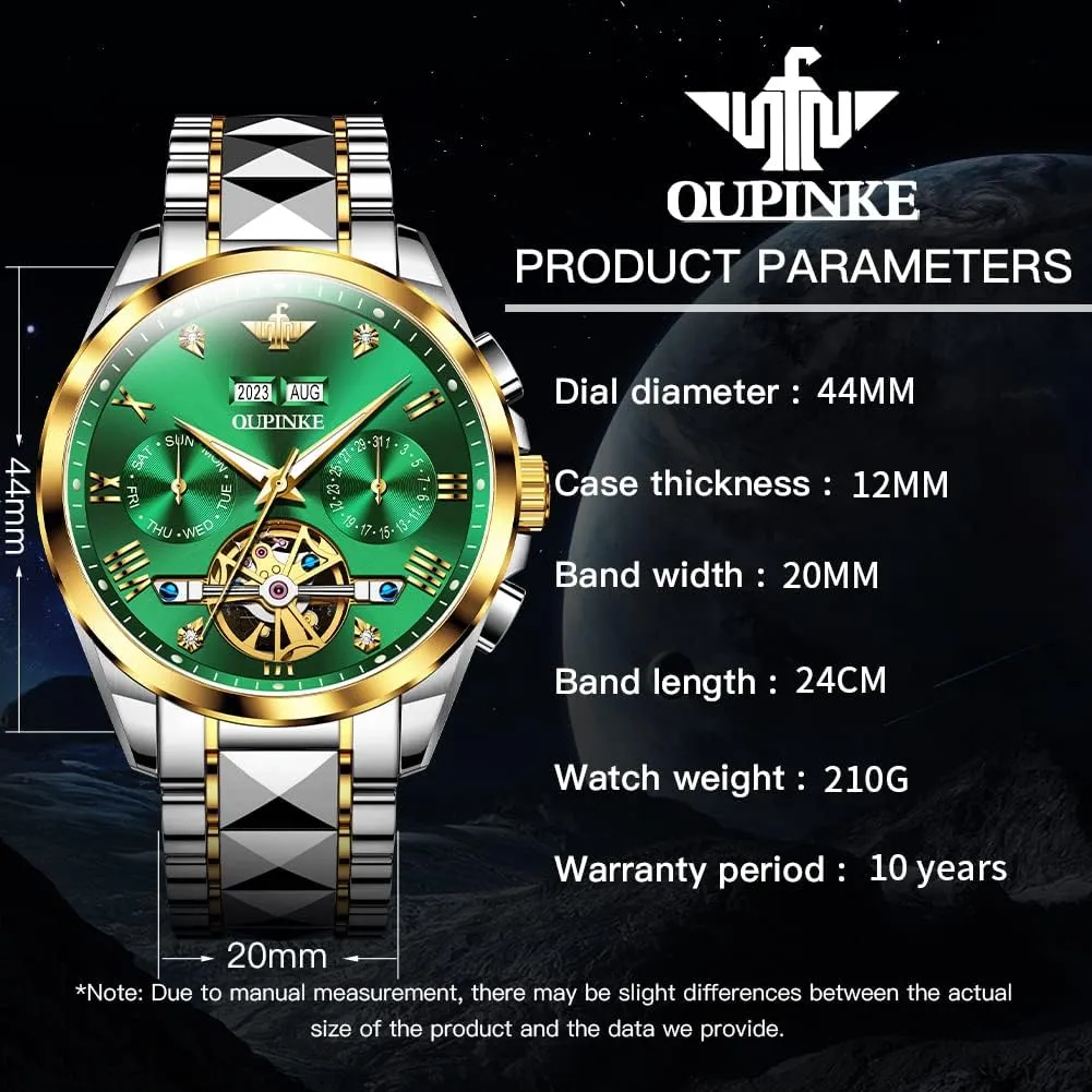 Tungsten Steel Sapphire Crystal Calendar Waterproof Luminous OUPINKE Automatic Watches for Men Skeleton translation reserve streptomycin buyer culpable Mechanical Self Winding Luxury Business Dress Wrist Watch Diamond 