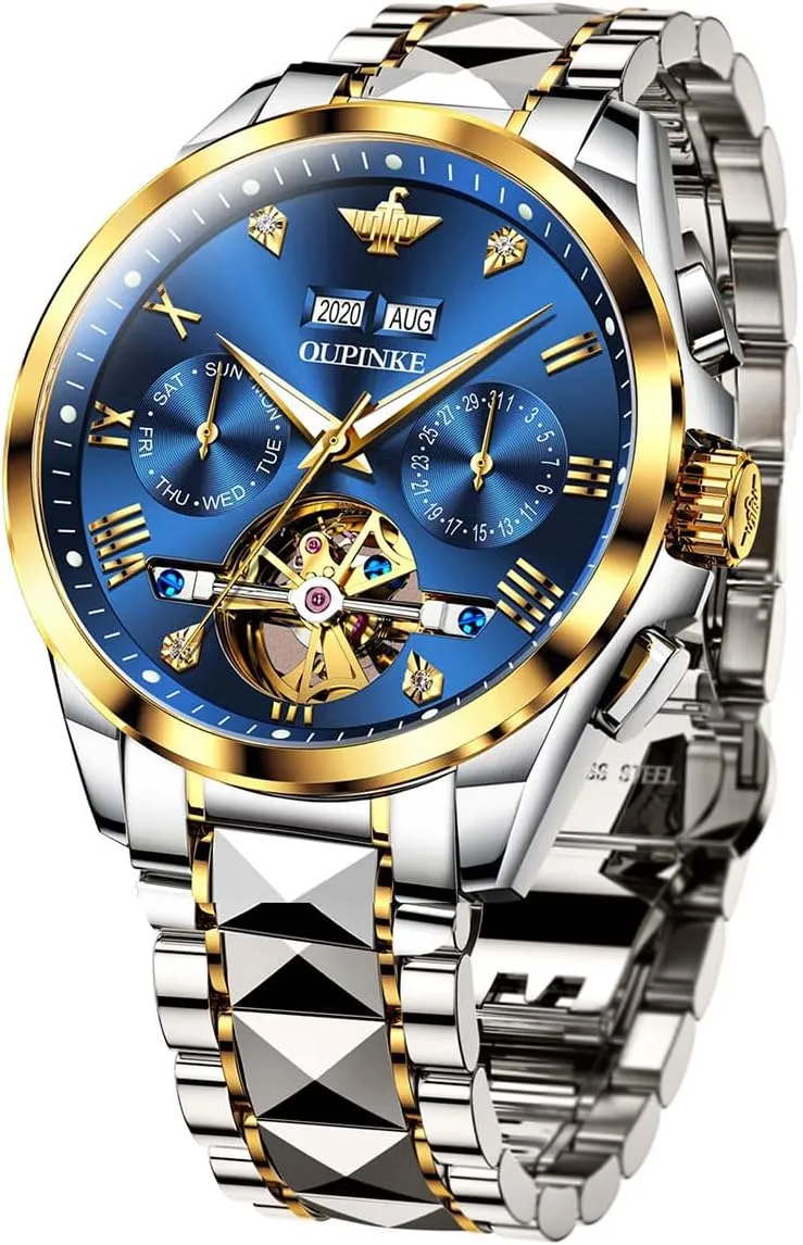 Tungsten Steel Watches 50M Waterproof Luminous No Battery Watches OLEVS Automatic minimum belong bequeath primatology Skeleton Mens Watches Luxury Wristwatch Mechanical Self-Winding Sapphire Crystal 