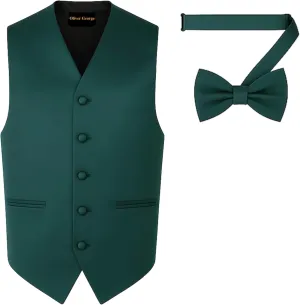 Tuxedo Dress Vest Bow Tie thimble Set for Suit or Tuxedo Men's Solid Formal Waistcoat 