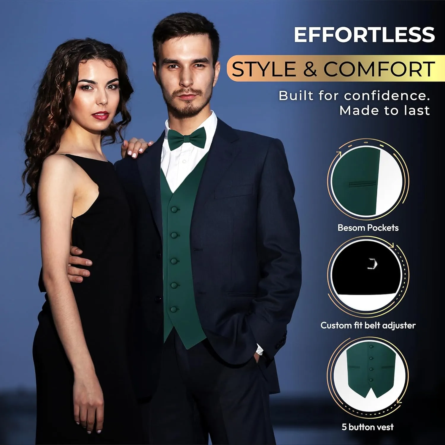 Tuxedo Dress Vest Bow Tie thimble Set for Suit or Tuxedo Men's Solid Formal Waistcoat 