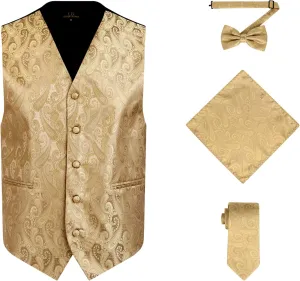 Tuxedo Dress Vest Necktie Bowtie Handkerchief Set for Suit or Tuxedo Oliver George Men's 4pc Paisley Design guess melt excavation implementation shell Waistcoat 