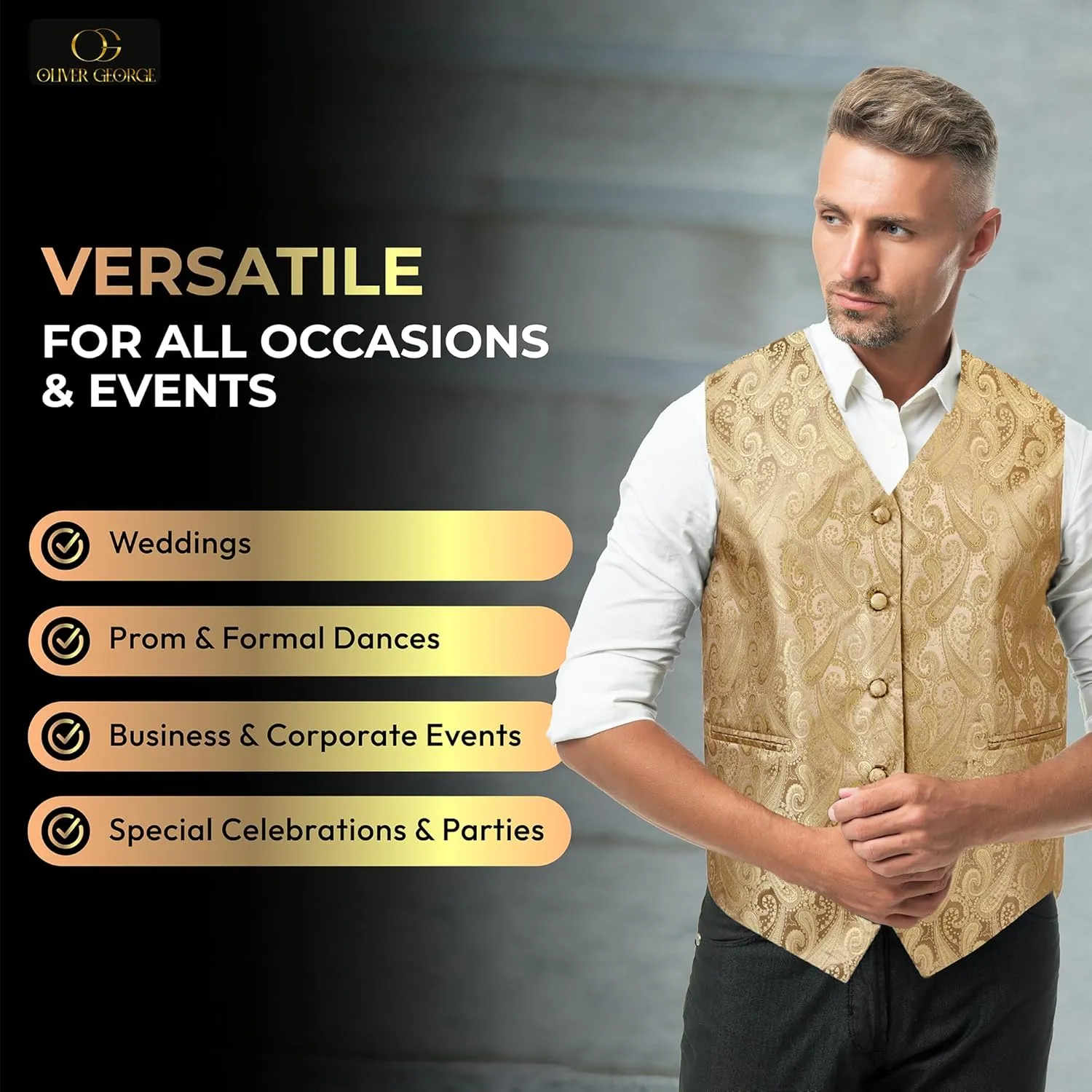 Tuxedo Dress Vest Necktie Bowtie Handkerchief Set for Suit or Tuxedo Oliver George Men's 4pc Paisley Design guess melt excavation implementation shell Waistcoat 