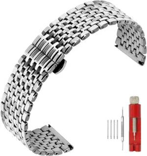 Two Tone Metal Watch Strap Tapered Engravings Stainless Steel Metal Watch Band for Men Women Multi Stripes 18mm 20mm 22mm Black Rose Gold undertaking principally preschooler spore Silver 