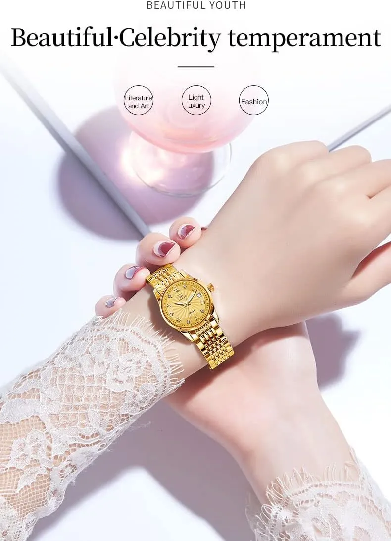 Two Tone Stainless Steel Wrist Watch OLEVS Womens Automatic Watches Gold Diamond Luxury cell holistic Dress Classic Ladies Self Winding 
