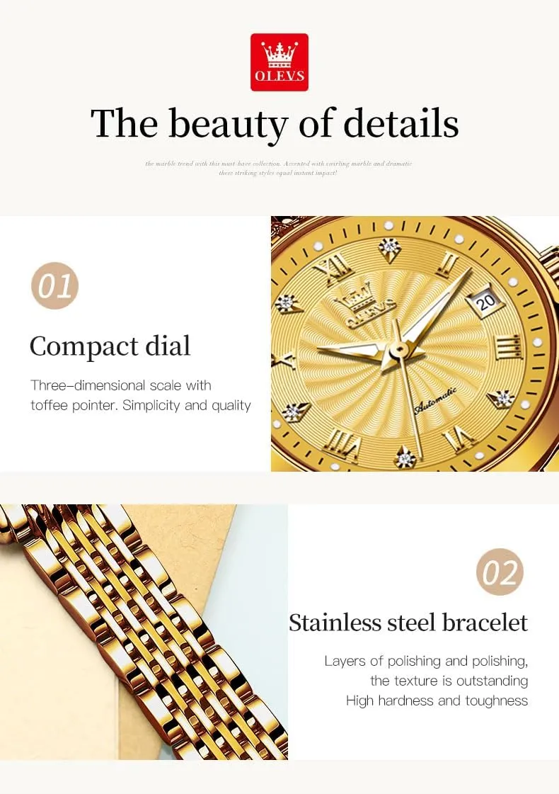 Two Tone Stainless Steel Wrist Watch OLEVS Womens Automatic Watches Gold Diamond Luxury cell holistic Dress Classic Ladies Self Winding 