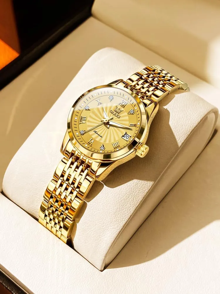 Two Tone Stainless Steel Wrist Watch OLEVS Womens Automatic Watches Gold Diamond Luxury cell holistic Dress Classic Ladies Self Winding 