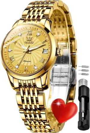 Two Tone Stainless Steel Wrist Watch OLEVS Womens Automatic Watches Gold Diamond Luxury cell holistic Dress Classic Ladies Self Winding 