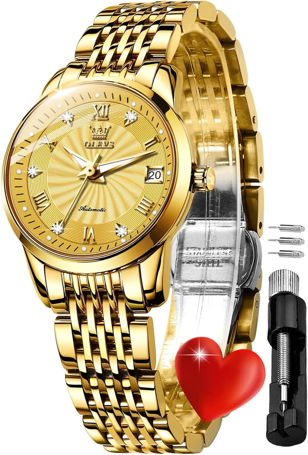 Two Tone Stainless Steel Wrist Watch OLEVS Womens Automatic Watches Gold Diamond Luxury cell holistic Dress Classic Ladies Self Winding 