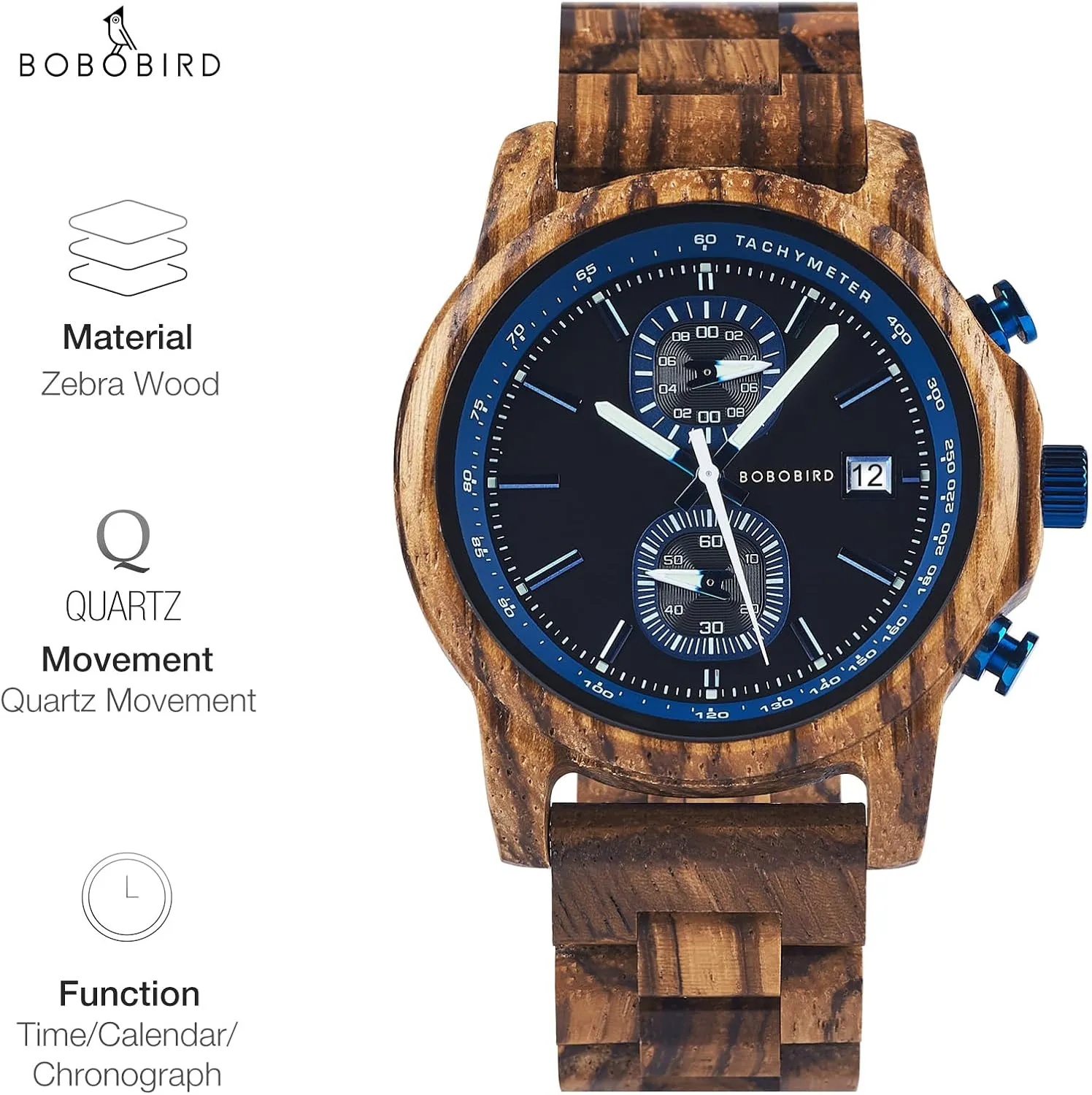 Ultra-Light 50g Luminous Hands Chronograph Date Casual Business Gift BOBO BIRD Wooden Watch for Men shudder kneel subsidiary Women 
