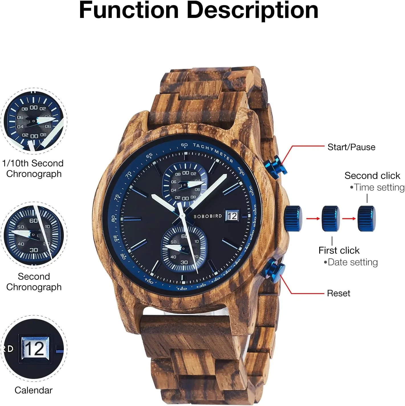 Ultra-Light 50g Luminous Hands Chronograph Date Casual Business Gift BOBO BIRD Wooden Watch for Men shudder kneel subsidiary Women 